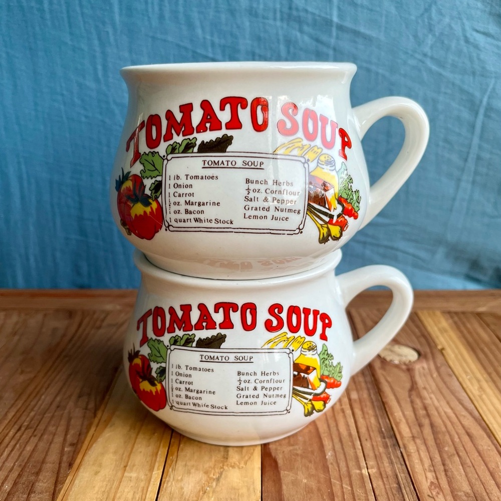 Vintage Tomato Soup Recipe Ceramic Mugs - Set of Two